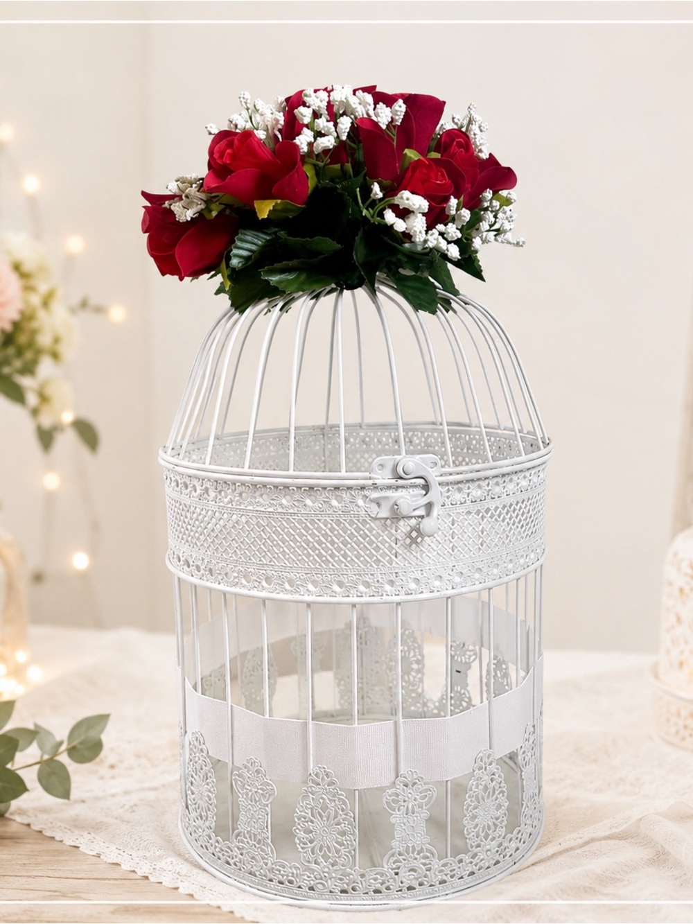 White Decorative Wedding Card Holder Birdcage Gift Card & Money Envelope Box